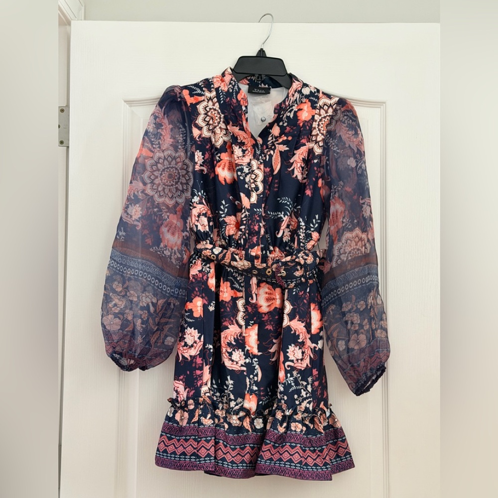 Vici Navy and Pink Floral Long Sleeve Dress